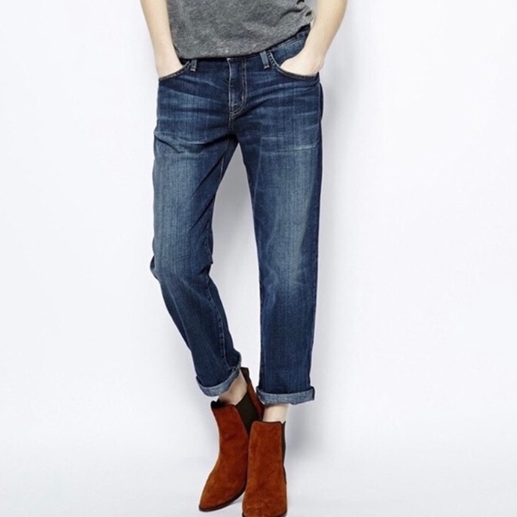 Current/Elliott Denim - SOLD-Current/Elliott Distressed Medium Wash Cropped Slouchy Boyfriend Jeans